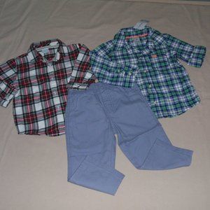 NWT Carters Edgehill Collection Boys Plaid Shirt Button Up Gray Pants 18m